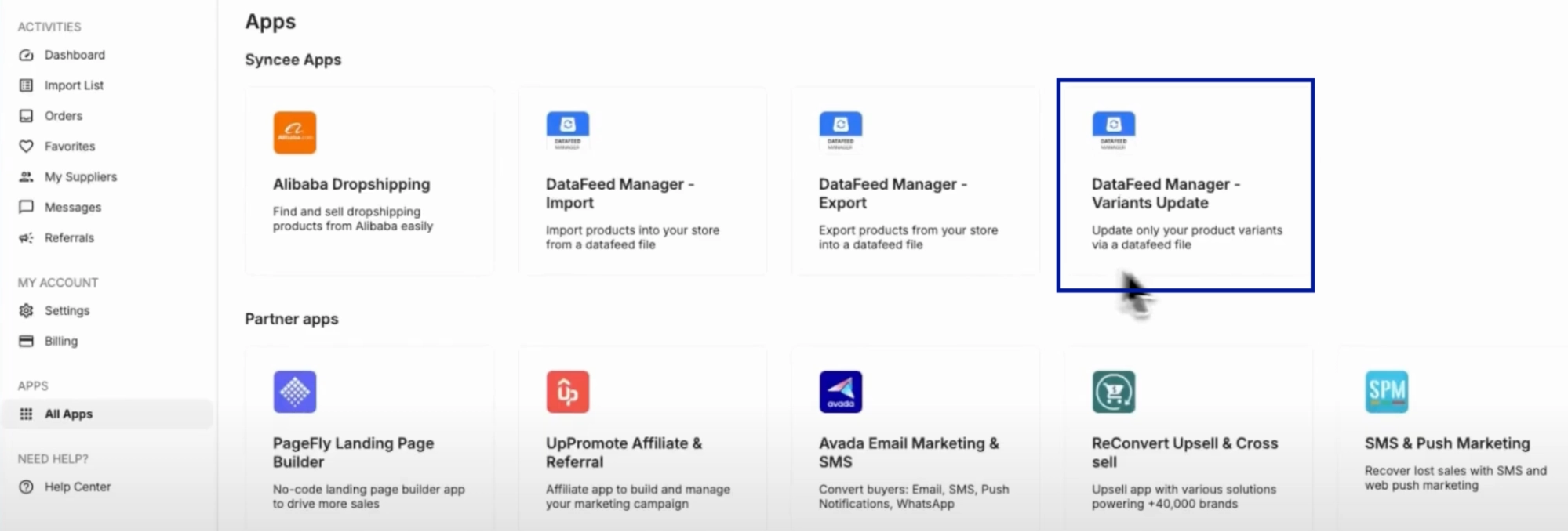 Syncee’s DataFeed Manager